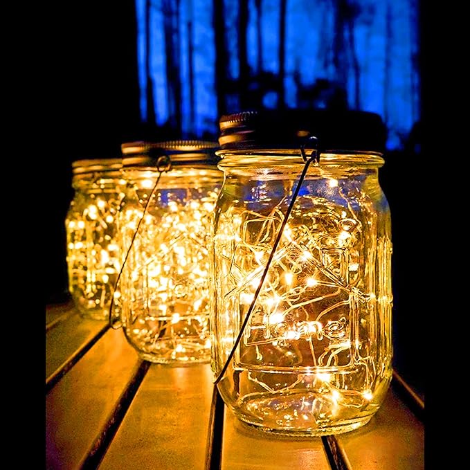 Path Lights: 4-Pack Glass Mason Jar Lights with 30 LEDs and Handles