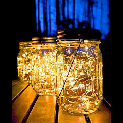 Path Lights: 4-Pack Glass Mason Jar Lights with 30 LEDs and Handles