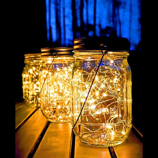 Path Lights: 4-Pack Glass Mason Jar Lights with 30 LEDs and Handles