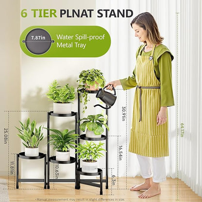 6 Tier Plant Stand Indoor, Tiered Plant Stand Outdoor for Multiple Plants, Corner Plant Shelf for Patio Balcony Porch Garden Living Room House, Black