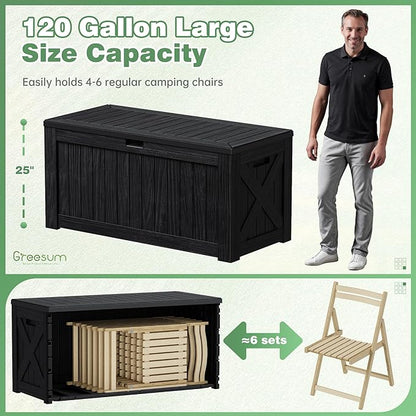 Deck Box, 120 Gallon Resin Outdoor Storage Container with Lid in Black