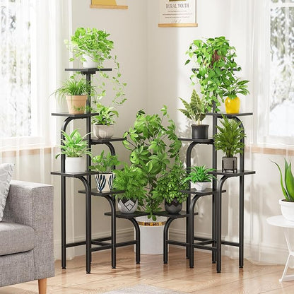 6 Tier Plant Stand Indoor, Plant Shelf for Multiple Plants, Flower Pot Holder Shelf, Planter Display Rack for Patio Garden Balcony Living Room Bedroom Decor, Black