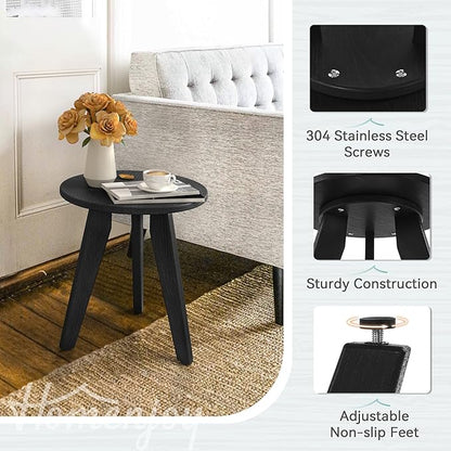 HDPS Outdoor Side Table, Small Round Side Table Weather-Resistant, Outdoor Side Tables for Patio, Porch, Deck, End Table for Plant Stand, Living Room, Bedroom, Black