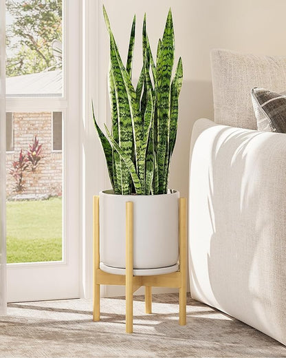Adjustable Plant Stand Indoor, Bamboo Plant Stand Fits 8 9 10 11 12 Inches, Small Corner Planter Holder for Indoor Plants, Single Floor Plant Stands for Living Room Balcony, Natural