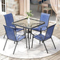 Arlopu 5 Piece Outdoor Patio Dining Set (Umbrella not Included), Porch Furniture with 4 Textline Chairs, 1 Square Glass Table for Garden, Backyard and Poolside, Lawn (Navy Blue)