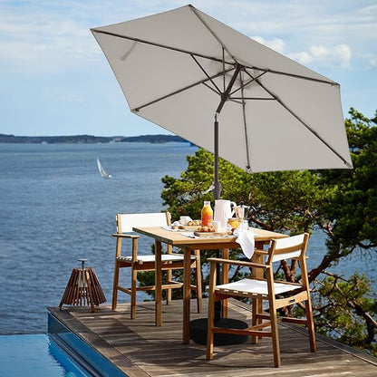 JEAREY 7.5FT Patio Umbrella Market Table Umbrella with 6 Sturdy Ribs, Push Button Tilt/Crank Outdoor Umbrella for Garden, Deck, Backyard, Pool and Beach,Light Grey