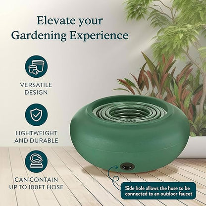 The HC Companies RZ.GH210DF1C001LRDJH 21 Inch Diameter Lightweight Garden Hose Storage Pot for 75-100 Ft Hoses, Pairs w/Terrazzo Series Pots, Green, Grassy Green