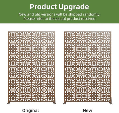 Casaphoria Metal Privacy Screen Outdoor, 72" H x 47" W Freestanding Decorative Privacy Screen for Patio Deck Balcony Garden with Stable Base, Brown-Perilla
