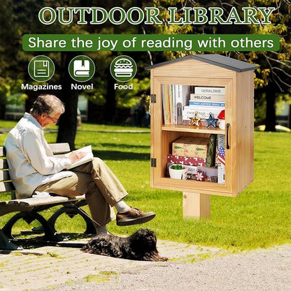 Outdoor Library Outdoor Book Box Storage Wooden Cabinet Little Literature Box for Neighborhoods Community and Schools Sharing Books, Flyers, Newspapers, Food and Art(C)