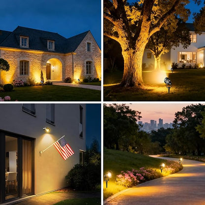 Landscape Spot Lights Outdoor, Dusk to Dawn Outdoor Lighting with IP65 Waterproof, 3000K Warm White Plug in Spotlight for Yard Tree Wall Pathway Flag Pole House, 4 Pack