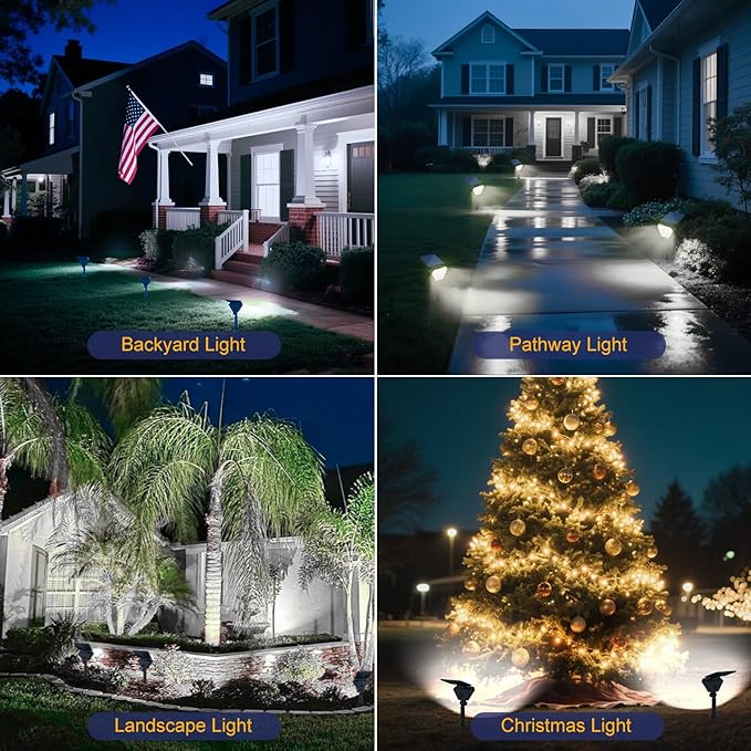 T-SUN Solar Lights Outdoor Waterproof IP65, 6 Pack LED Solar Spot Lights Color Changing IP65 Waterproof Smart Auto On/Off for Outside Landscape Garden Yard Lawn Pathway Patio Driveway