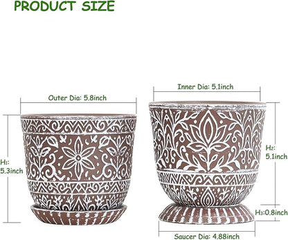 Gepege 6 Inch Ceramic Planter, Plant Pot with Drainage Holes and Saucers for Indoor Plants, Small Flower Pot, Birthday for Women Mom