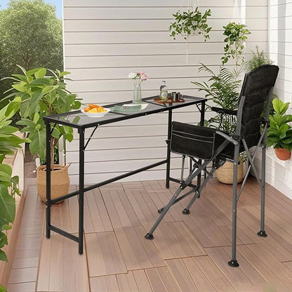 REDCAMP 55 Inch Outdoor Bar Table, Folding Paito Bar Height Hot Tub Table with Waterproof Mesh Top for Balcony, Garden, Poolside, Indoor, Rectangle Black