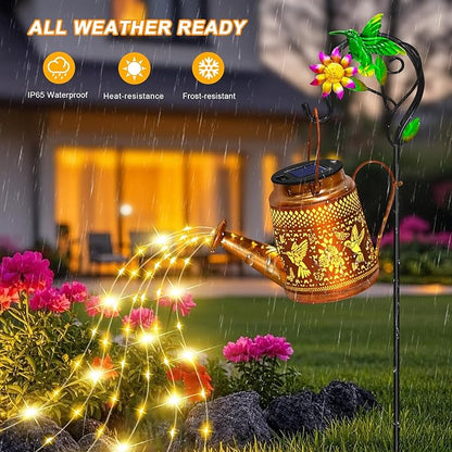 2 Packs Solar Watering Can Lights Hummingbird Garden Decor,Hanging Lanterns Outdoor,Birthday Gift for Mom Women Grandma,Waterproof Solar Fairy String Decorative Outside Lights for Yard Art Patio Porch