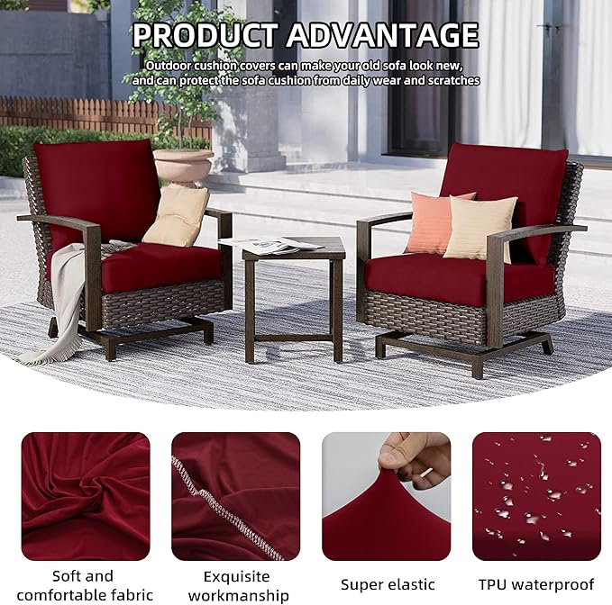 Cushion Covers, 12-Pack Stretch Fit Outdoor Cushion Covers in Claret