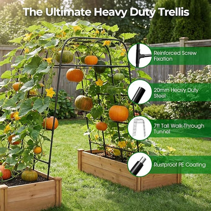 Garden Arch Trellis for Climbing Plants (83" H x 57" L), Metal Cucumber & Tomato Cage, Rustproof Walk-Through Tunnel Support for Pumpkin, Squash, Melon & Rose