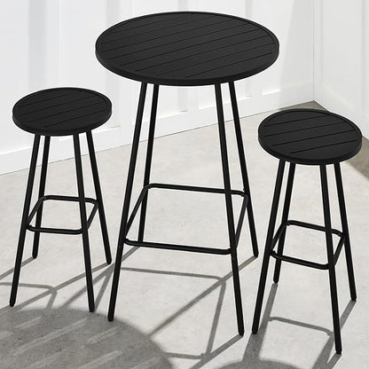 Best Choice Products 3-Piece Patio Dining Set, Bar Height, Outdoor Bistro Set, Outdoor Round Bar Table w/ 2 Bar Stools, Steel - Black