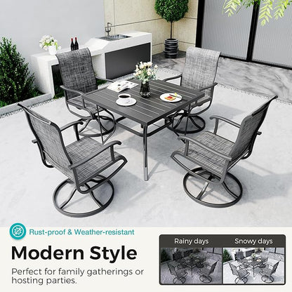 Pamapic 5-Piece Outdoor Dining Set, Patio Dining Set for 4, Outdoor Table and Chairs, All-Weather Outdoor Patio Set with Textilene Swivel Chairs for Garden, Poolside, Deck，Gray