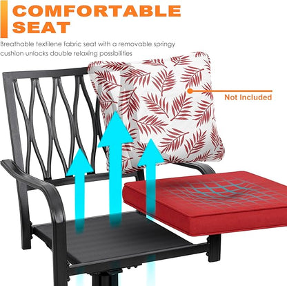 NUU GARDEN 5 Piece Outdoor Dining Set, Outdoor Furniture Set for Square Iron Umbrella Dining Table and 4 Cushioned Swivel Chairs, Black and Red Cushion
