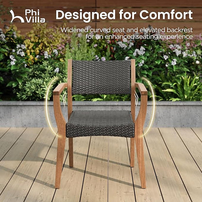 PHI VILLA 7 Pieces Acacia Wood Outdoor Dining Set for 6, Expandable Teak Wooden Table & Chairs, Large Farmhouse Furniture Set for Patio, Deck, Yard, Porch