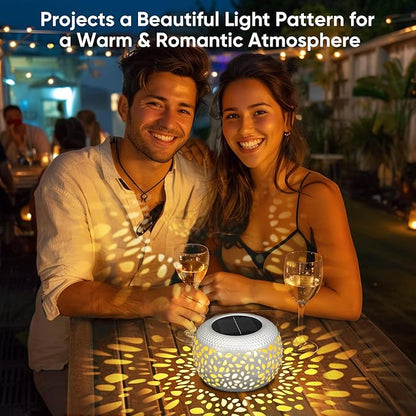 Solar Lanterns Outdoor Waterproof: 2 Pack White Hollow Out Metal Solar Lights - 2 Lighting Colors Outside Garden Yard Porch Indoor Tabletop Retro Decorations - Unique Gifts for Women Mom Wife