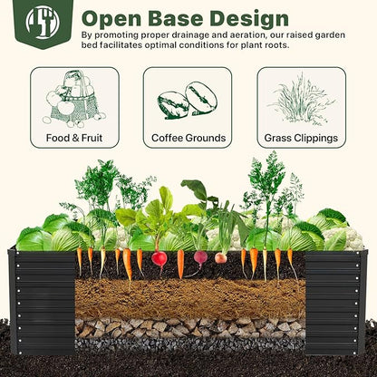 DTIG Galvanized Raised Garden Bed for Vegetables Flowers Herbs, Tall Metal Raised Garden Bed Kit with Garden Tools, Gloves, Plant Labels, Black 6×3×2FT