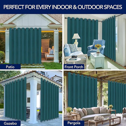 PureFit Outdoor Curtains for Patio Waterproof Weatherproof, UV and Fade Resistant Outside Curtains for Gazebo, Front Porch, Pergola, Sun Blocking Privacy Curtain, 120W x 95L inch, 1 Panel, Teal