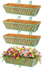 4 Pack 24 Inch Window Boxes Planters Railing Planter Box with Adjustable Brackets for Porch Fence Patio Balcony Hanging Flower Baskets with Coco Liners for Outdoor Garden Decor - Green