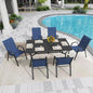 Patio Dining Chairs Set of 6, Stackable Dark Blue Textilene Mesh Seats