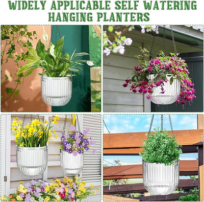 Maxcheck 4 Pcs Self Watering Hanging Planters Indoor Gift 6.5'' 4.5'' Hanging Flower Pots Baskets Outdoor Self Watering Plant with 3hooks Drainage Holes for Home(Clear)