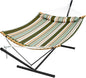 SUPERJARE Hammock with Stand, 2 Person Heavy Duty Hammock with Padded Cotton, Detachable Pillow & Strong Curved-Bar & Portable Carrying Bag, Perfect for Outdoor & Indoor, Retro Green
