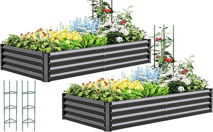 Quictent Galvanized Raised Garden Bed Metal Planter Box Bottomless for Backyard Outdoor, 4x3x1 Ft 2PCS, Dark Grey