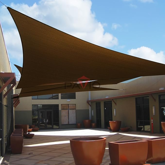 Patio Paradise 26' x 26' x 26' Sun Shade Sail Triangle Canopy Shade Cloth Fabric Sunlight Block Patio Pergola Cover HDPE Deck Awning for Outdoor Backyard Roof Shading, Brown