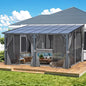 AECOJOY 14' x 12' Gazebo Outdoor Pergola with Curtains and Netting for Patio, Large Wall-Mounted Hardtop 12x14 Lean to Metal Heavy Duty Gazebo, Pergolas and Gazebos Clearance with Patio Roof Awnings