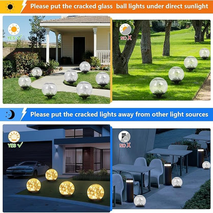 Solar Garden Lights Outdoor Waterproof, 4 Pack Cracked Glass Ball Light, Ground Landscape Garden Decor, Solar Globe Decorative for Pathway/Patio/Lawn/Yard (Warm White, 4.7")