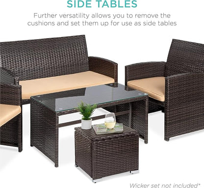 Best Choice Products Set of 2 Wicker Ottomans, Multipurpose Outdoor Furniture for Patio, Backyard, Additional Seating, Footrest, Side Table w/Storage, Removable Cushions - Brown/Beige