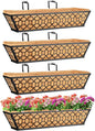 Riare 4 Pack 23 Inch Window Boxes Planters with Coco Liner, Metal Deck Railing Planter Boxes, Balcony Planters Railing Hanging, Horse Trough Window Flower Planter Boxes for Outdoor Porch Fence Patio
