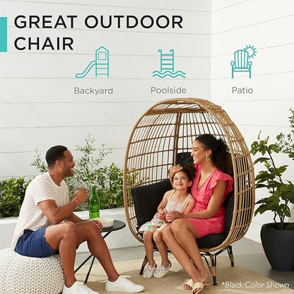 Best Choice Products Wicker Egg Chair, Oversized Indoor Outdoor Lounger for Patio, Backyard, Living Room w/ 4 Cushions, Steel Frame, 440lb Capacity - Sage