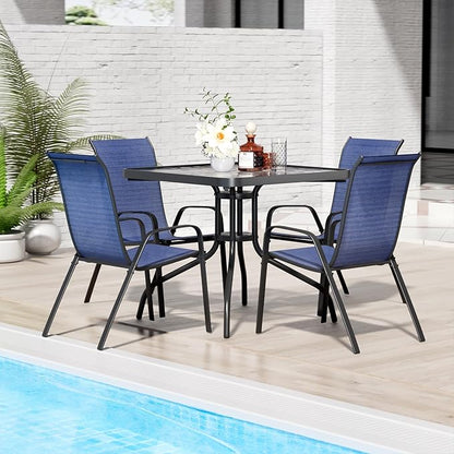 TLSUNNY Patio Dining Set 5 Pieces, All Weather Outdoor Furniture W/30"X 30" Table and 4 Stackable Textilene Chairs, Metal Table and Chairs for Lawn, Garden, Poolside, Backyard (Umbrella not Included)
