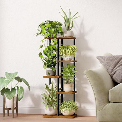 Bamworld Corner Plant Stand Indoor, 5 Tier Metal Plant Shelf for Multiple Plants, Tiered Flower Pot Stands for Patio Garden Balcony Living Room Bedroom, Brown