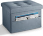 LINMAGCO Storage Ottoman Folding Foot Stool Ottoman with Side Pocket Modern Short Sofa Stool Linen Cloth 17x13x13(FogBlue)