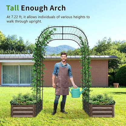 DoCred 3 in 1 Raised Garden Bed with 87in Tall Arch Trellis for Climbing Plants, Galvanized Planter Garden Box Outdoor for Gardening, Climbing Vegetables, Flower