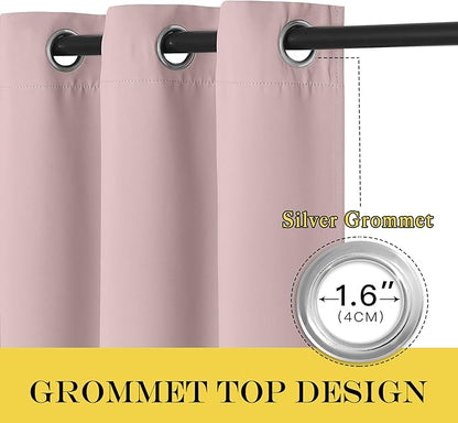 NICETOWN Baby Pink Curtains for Nursery, Sliding Glass Door Grommet Thermal Insulated Blackout Curtain Room Divider Sound Reducing Window Treatment for Kids Room/Bedroom, 1 Panel, W100 x L84