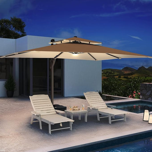 Cantilever Patio Umbrella with LED Lights Outdoor Heavy, 10 X 13 FT
