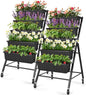 Homdox 2 Pack Vertical Garden Bed, 5 Tiers Raised Garden Planter, 25.6 * 26 * 48 Inch with Drainage System & 4 Hooks, Vegetable Flower Stand for Garden Patio Yard (Black with 4 Wheels)