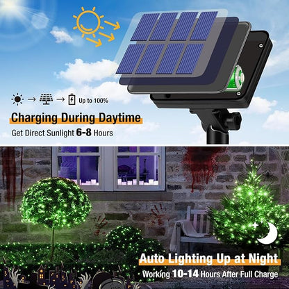 btfarm 2 Pack Solar String Lights Outdoor, 160LED 66FT Halloween Solar Fairy Lights Outside Waterproof, 8 Modes Solar Powered Twinkle Lights for Tree Garden Patio Halloween Decorations, Green