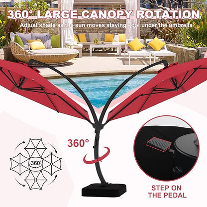 GarveeLife 11FT Cantilever Patio Umbrella With Base Included, Cantilevers Outdoor Umbrella Heavy Duty Offset, Aluminium Curved Cantilever Umbrella