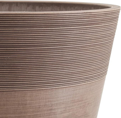 PSW Pot Collection FM35TP 14-inch Plastic/Stone/Wood Composite Large Ribbed Planter – No Drainage Hole (Drillable), Indoor/Outer Garden Pot for Foliage, Trees, Flowers, Ferns, Taupe