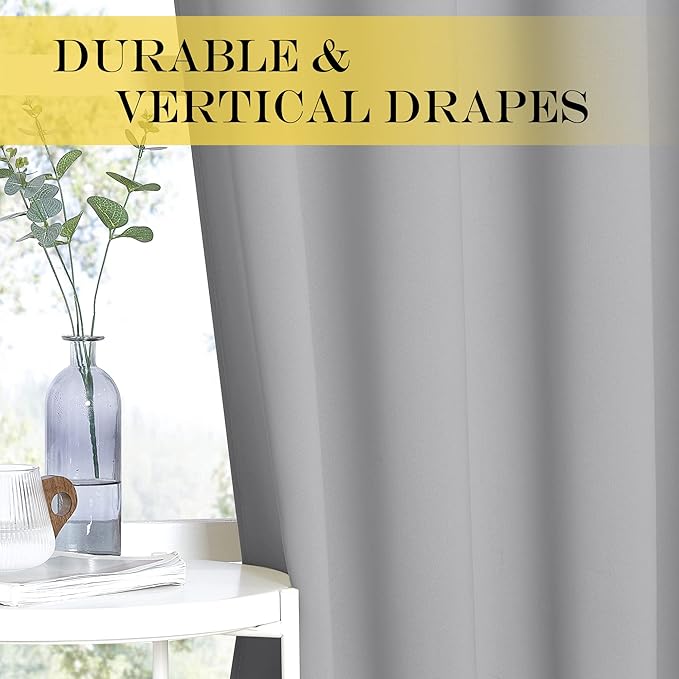 NICETOWN Blackout Silver Grey Curtains 90 inch Length - Triple Weave Energy Saving Thermal Insulated Solid Grommet Blackout Draperies for Bedroom/Living Room (1 Panel, W52 x L90)