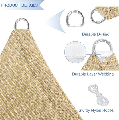 E&K Sunrise 18' x 18' x 18' Sun Shade Sail Triangle Canopy Shade Cover UV Block for Patio Backyard Garden Outdoor (Beige)